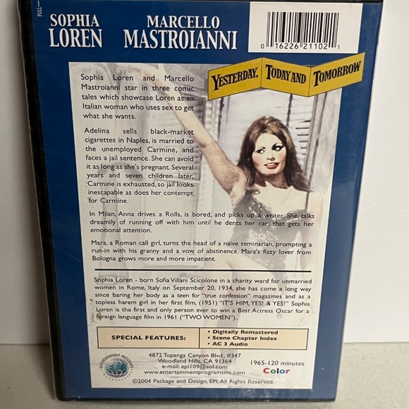 Yesterday, Today And Tomorrow DVD Sophia Loren Marcello Mastroianni Sealed - Picture 2 of 9